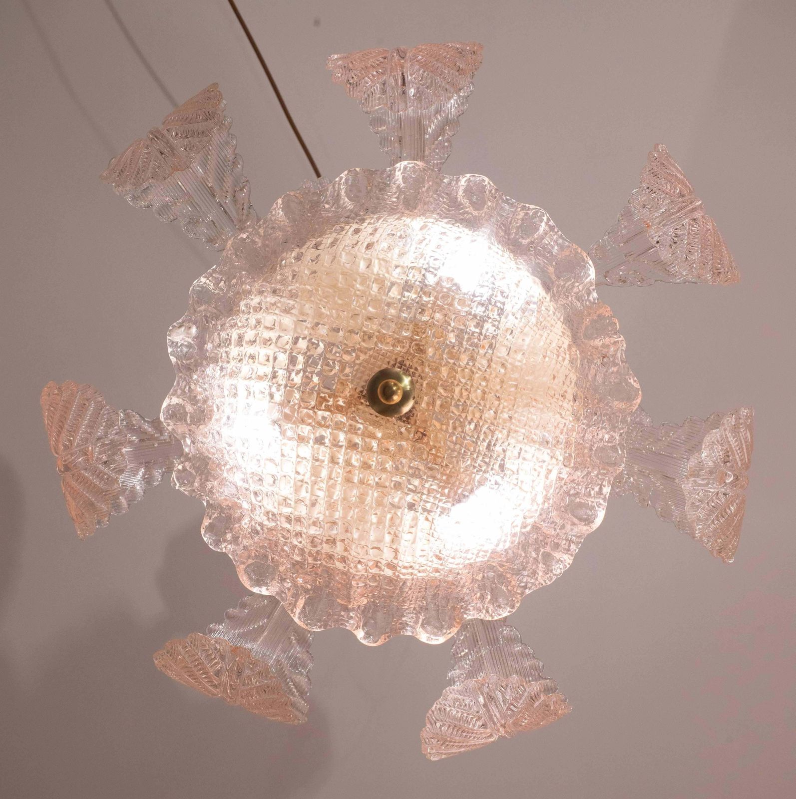 Pink Art Decò Barovier E Toso Chandelier, Murano Glass, 1950s photo for sale