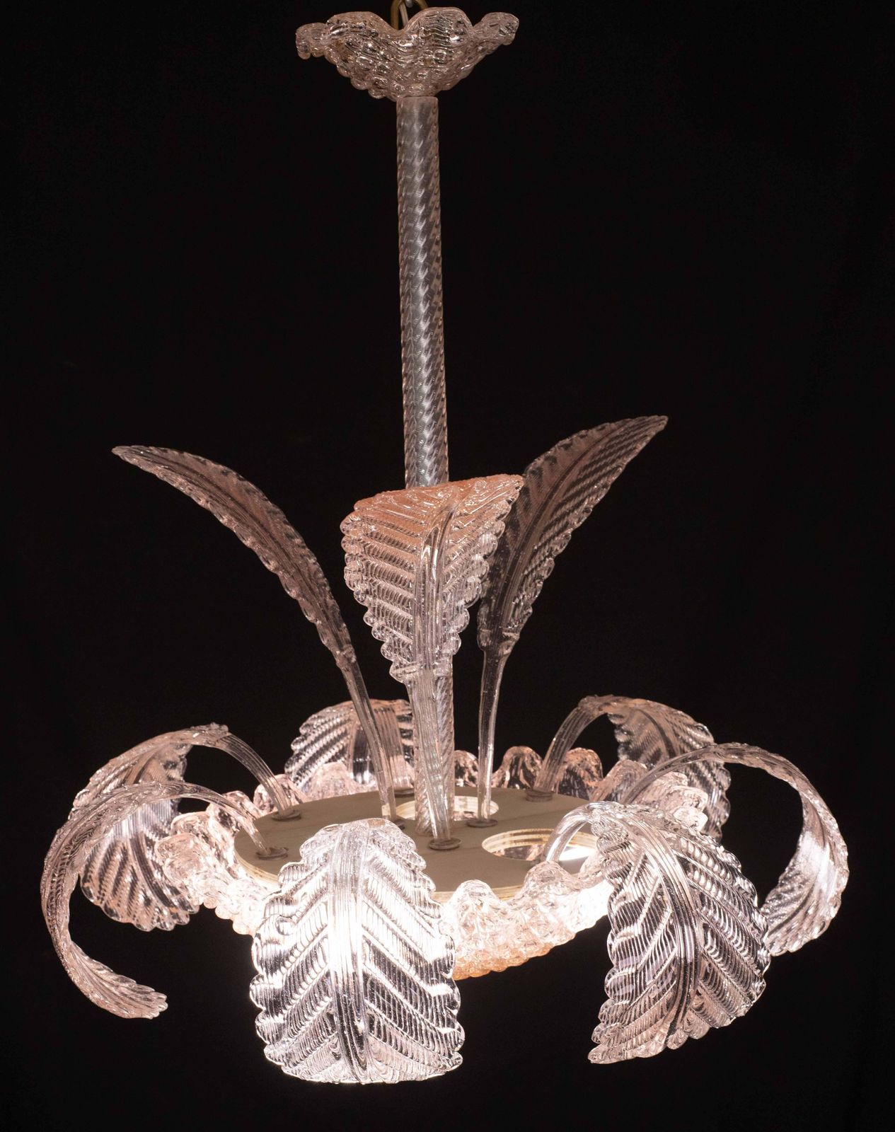 Pink Art Decò Barovier E Toso Chandelier, Murano Glass, 1950s photo vinterior