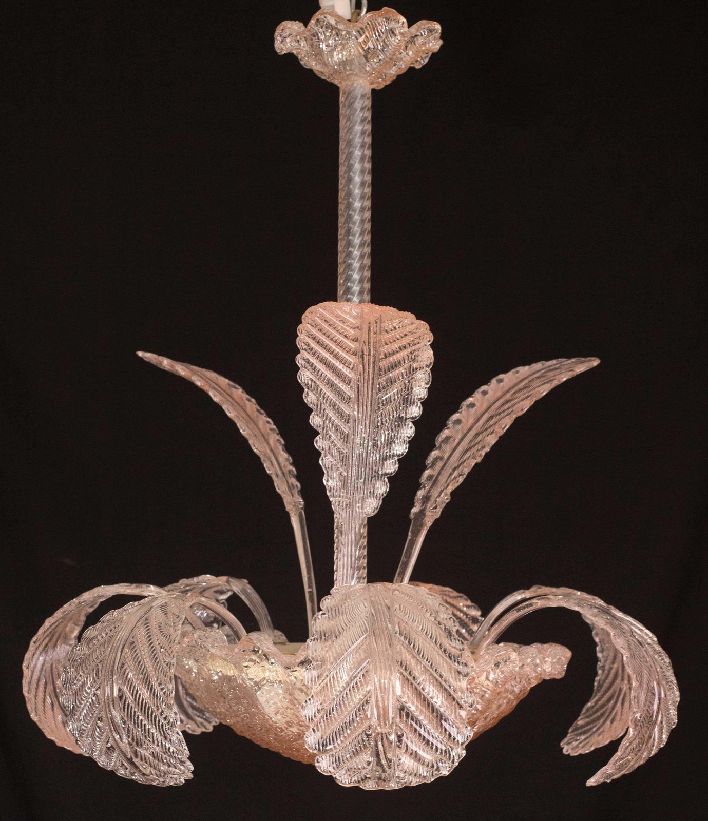 photo for sale Pink Art Decò Barovier E Toso Chandelier, Murano Glass, 1950s