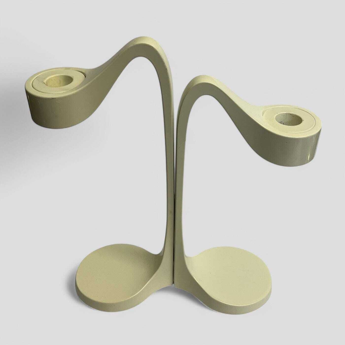 Pair Of Vintage 90s Ikea Jatteviktig Candlesticks In White Metal Designed By Monika Mulder photo furniture