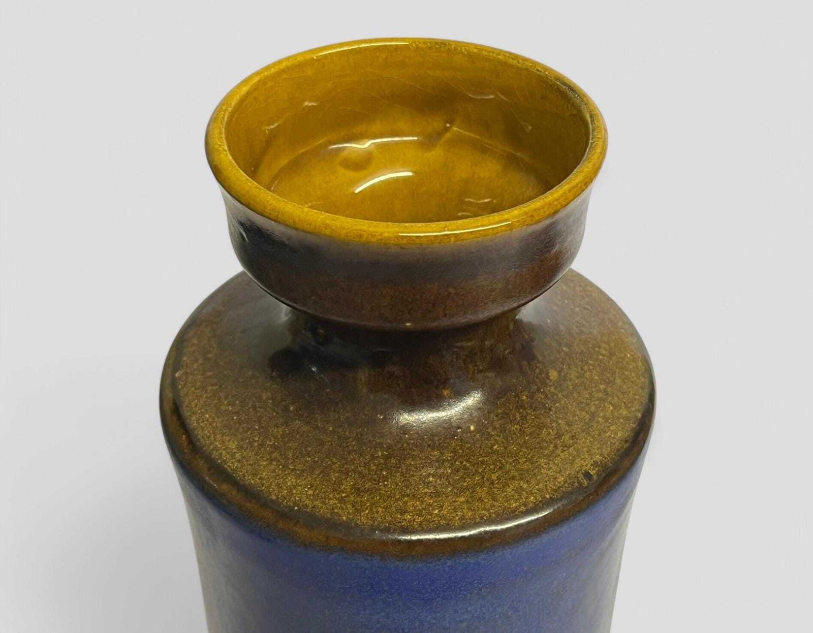 Large Mid Century Bay Keramik Blue & Mustard Glazed Ceramic Fat Lava West German Pottery Vase photo Home Decor