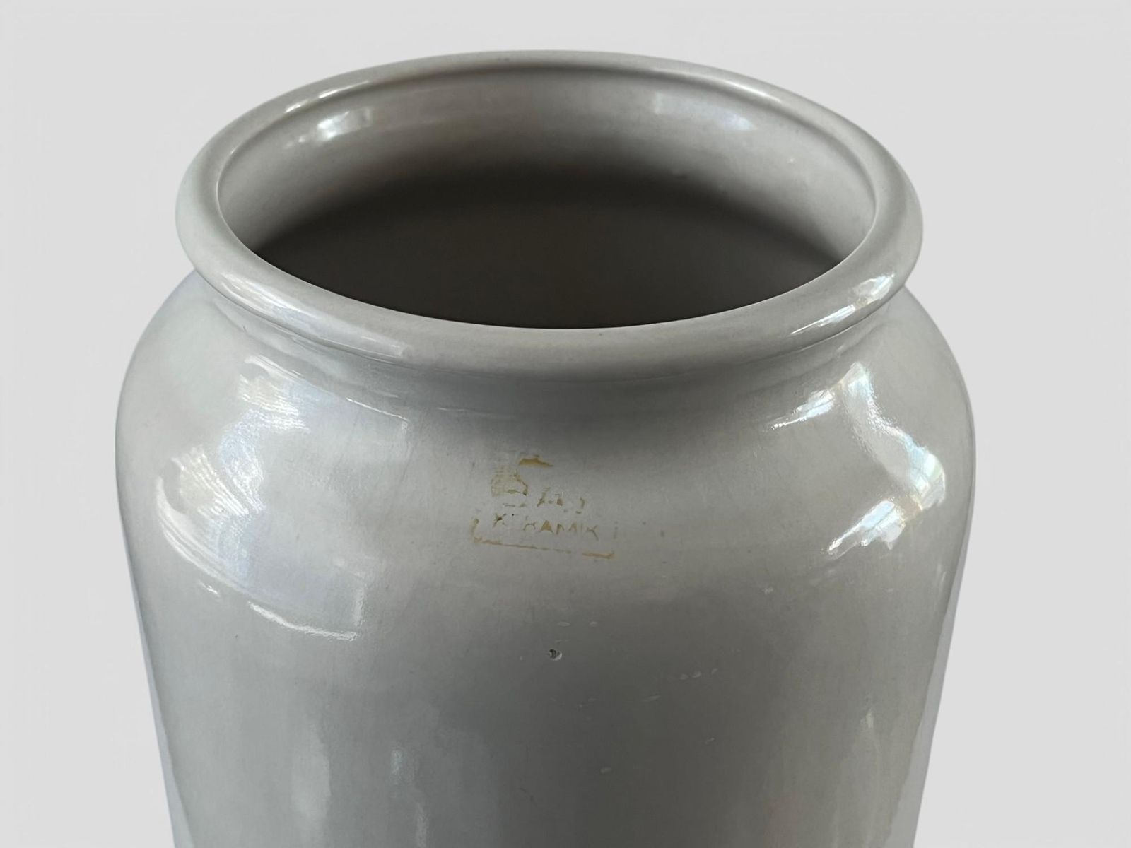 Large Mid Century Bay Keramik White & Brown Glazed Ceramic Fat Lava West Germany Pottery Floor Vase photo for sale