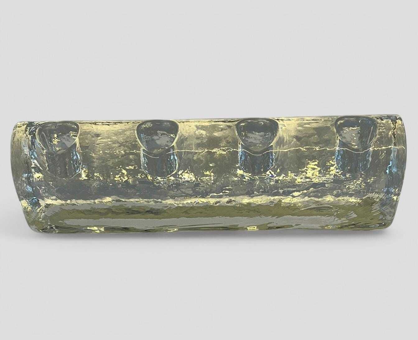 Mid Century Swedish "Carved Ice" Domed Glass 4 Stick Candelabra Candle Holder By Pukeberg Sweden photo vinterior