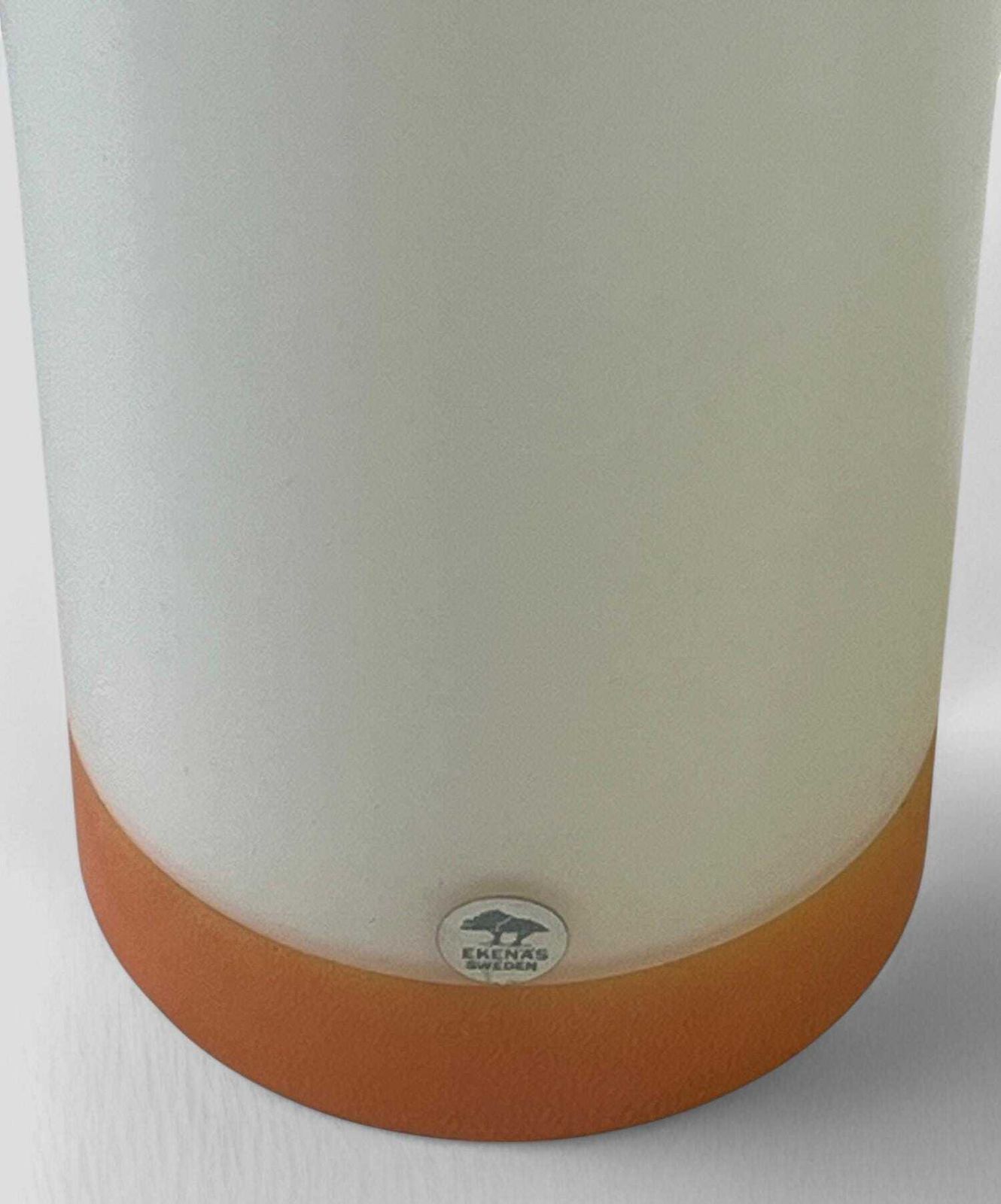 photo for sale Rare Set Of Three Mid Century White And Orange Glass Cylindrical Vases By Ekenas Sweden