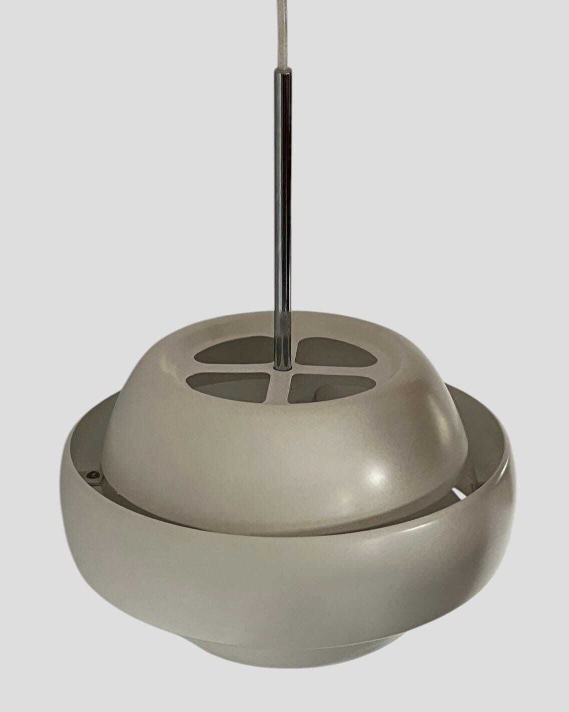 Mid Century Modern Danish White Metal Ceiling Pendant Light 'Viva' By Herstal Denmark photo vintage
