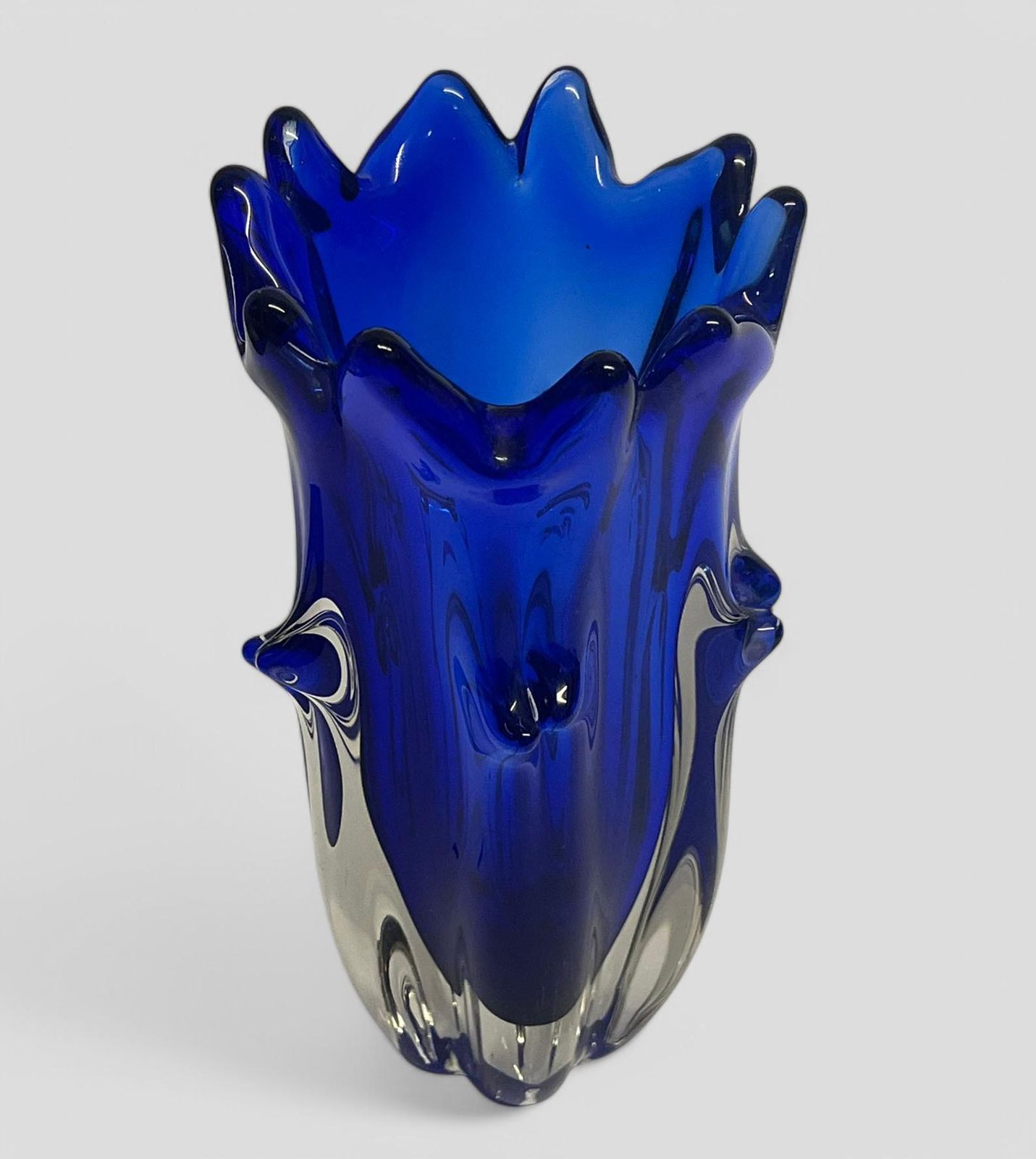 Mid Century Czech Blue Art Glass Vase Sculpture By Jaroslav Taraba For Lednicke Rovino Glassworks photo furniture