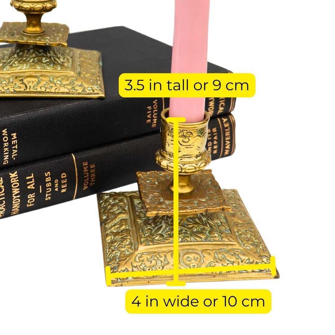 Antique Victorian Brass Candlesticks In The Gothic Revival Style, Ornate Brass Candle Holders photo for sale