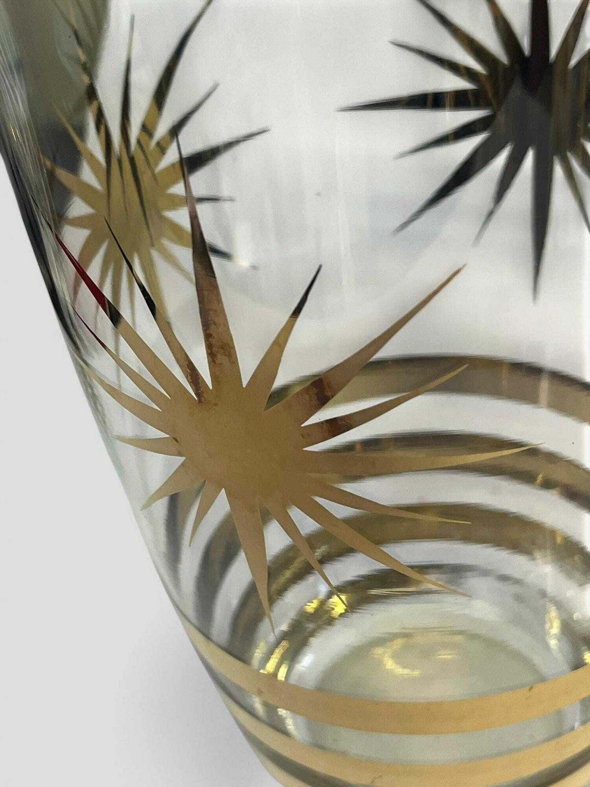 Large Mid Century Gilt Star & Banded Clear Glass Vase photo 60.0