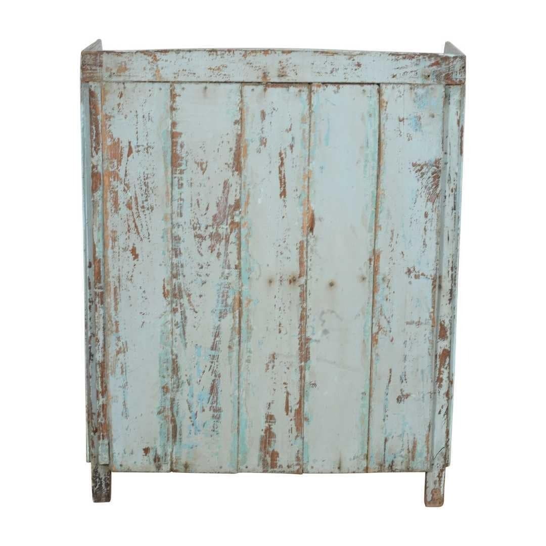 Antique Powder Blue Teak Glass Almirah – Indian Kitchen Or Bathroom Cabinet C.1900 photo Furniture