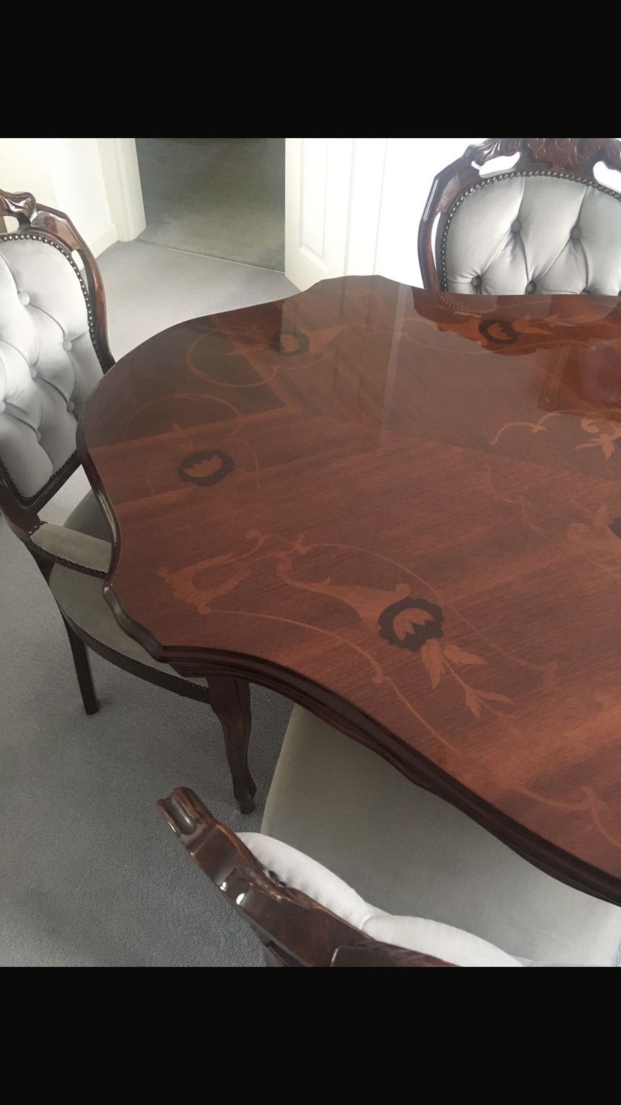 Dining Table With 6 Chairs. Reduced! Italian Inspired Design Upholstered In Grey photo vintage