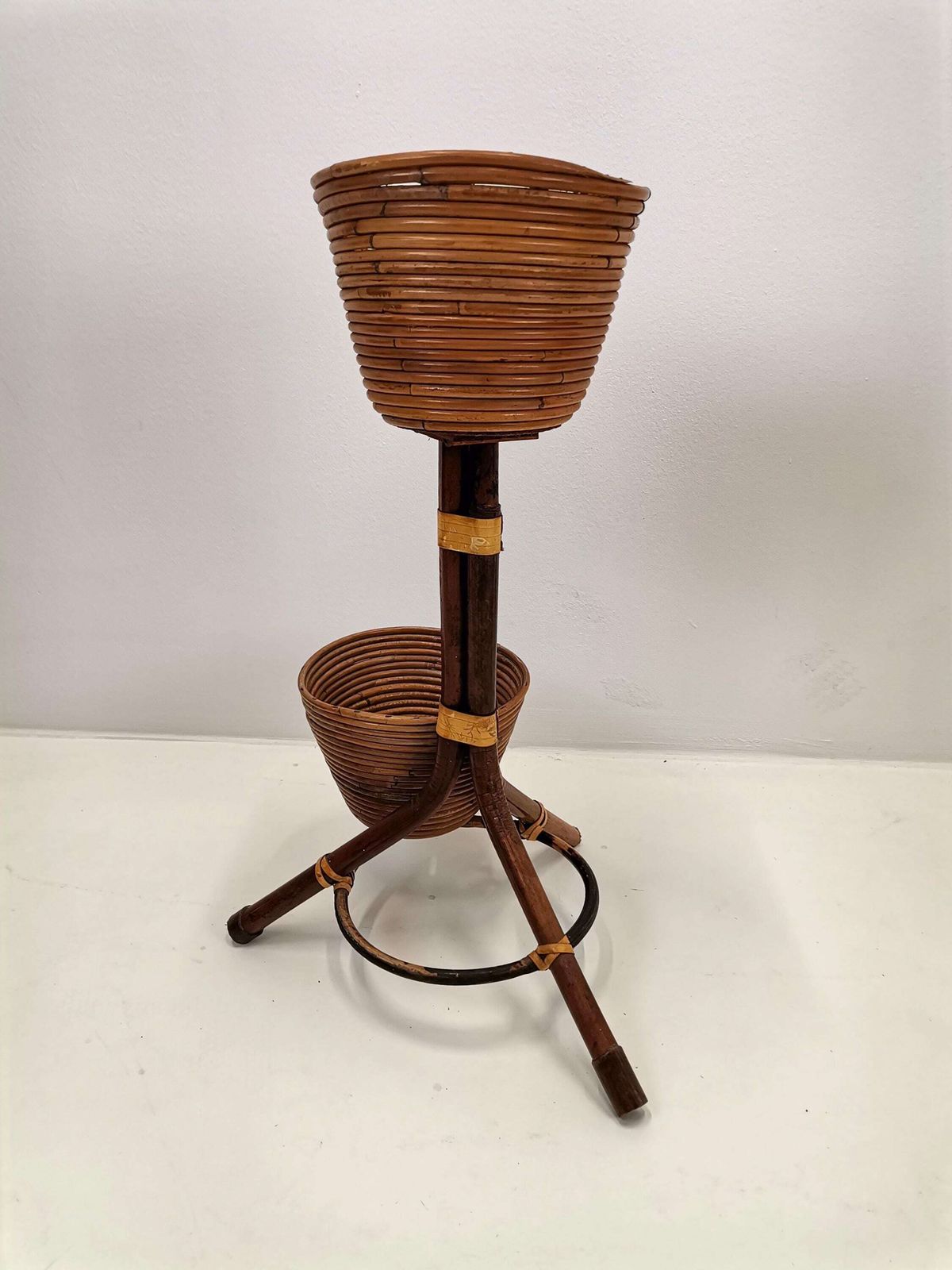 Small Vintage Bamboo Plant Stand / Basket Stand From Bamboo And Wicker photo buy