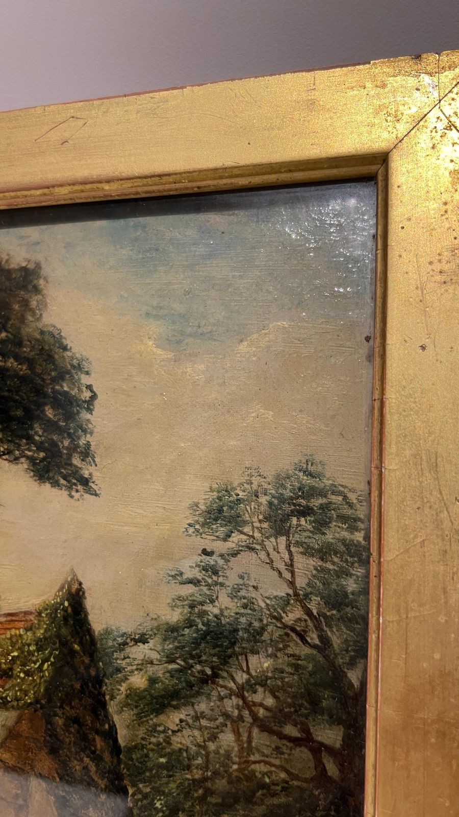Antique 1800s Oil Painting By M. Wilson – Countryside Church Scene On Canvas photo buy