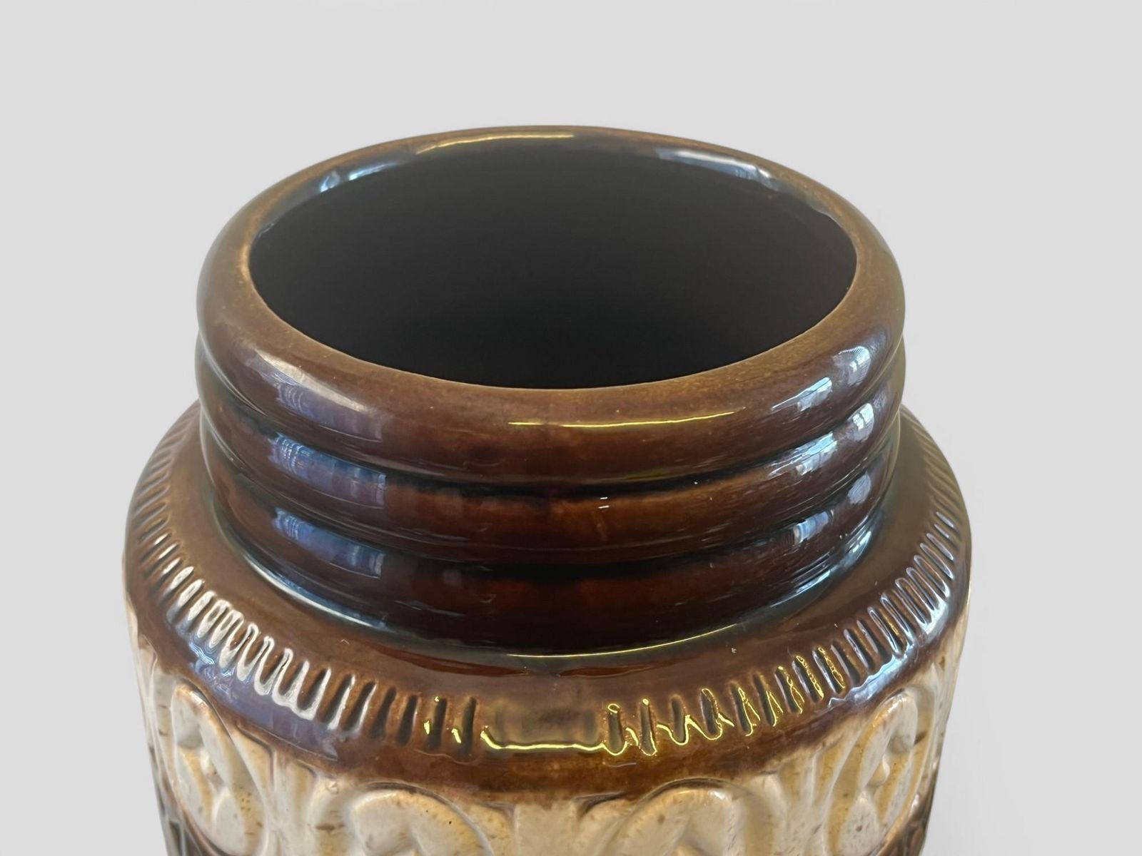Large Mid Century Scheurich White & Brown Glazed Ceramic West German Pottery Floor Vase photo for sale