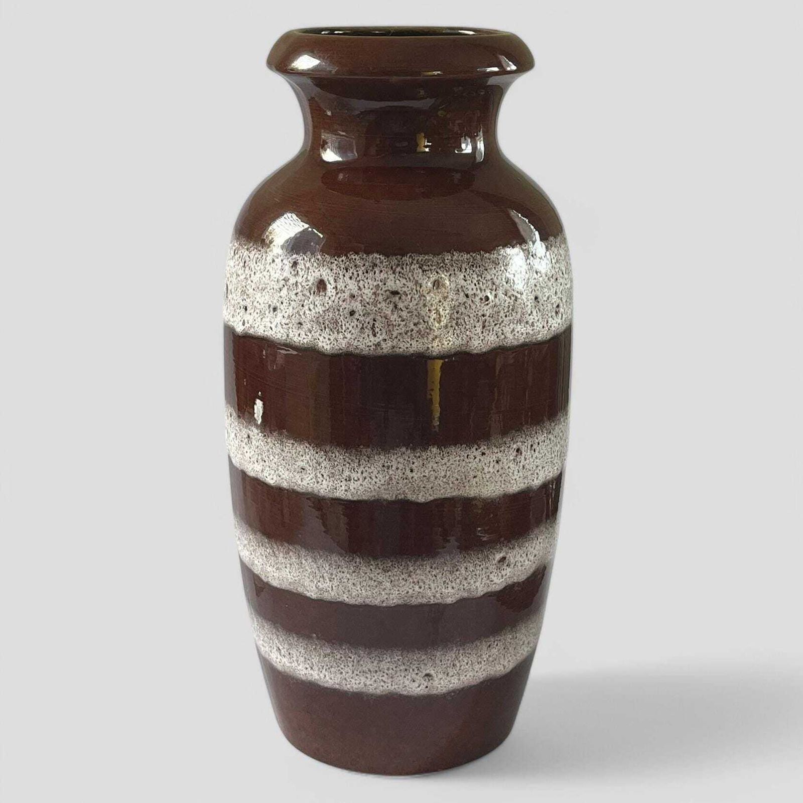 Large Mid Century Scheurich White & Brown Glazed Ceramic West Germany Pottery Floor Vase photo furniture