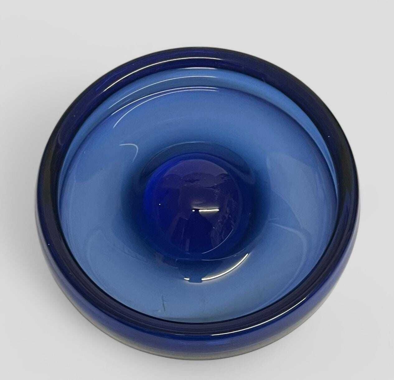 Rare Mid Century Large Blue Glass Ashtray / Bowl 'Safir' By Per Lutken For Holmegaard Denmark photo vinterior