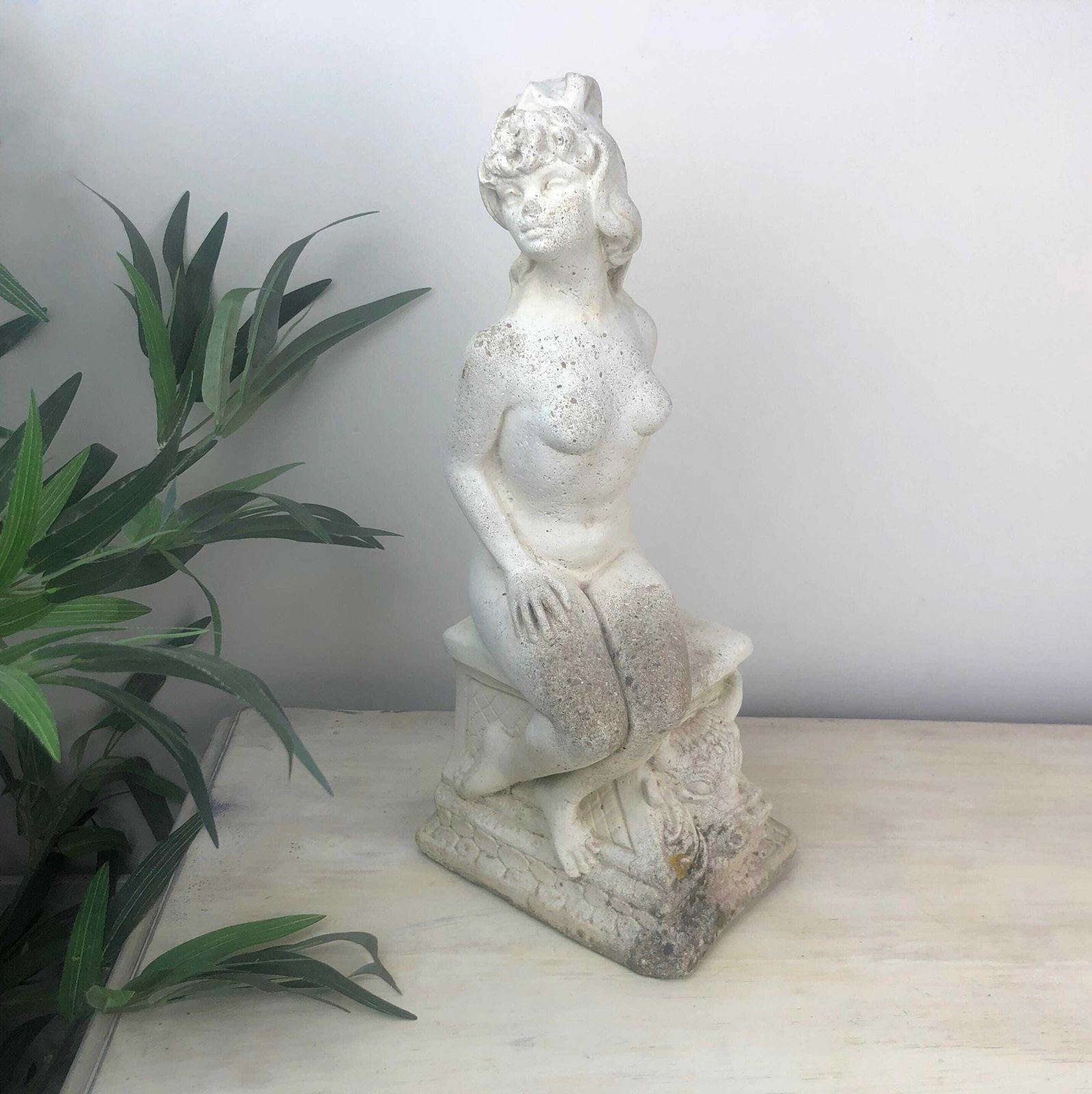 Vintage Stone Greek/Roman Goddess Small Statue Vintage White Stone Seated Aphrodite Or Venus Statue White Composite Stone Female Nude Statue photo buy
