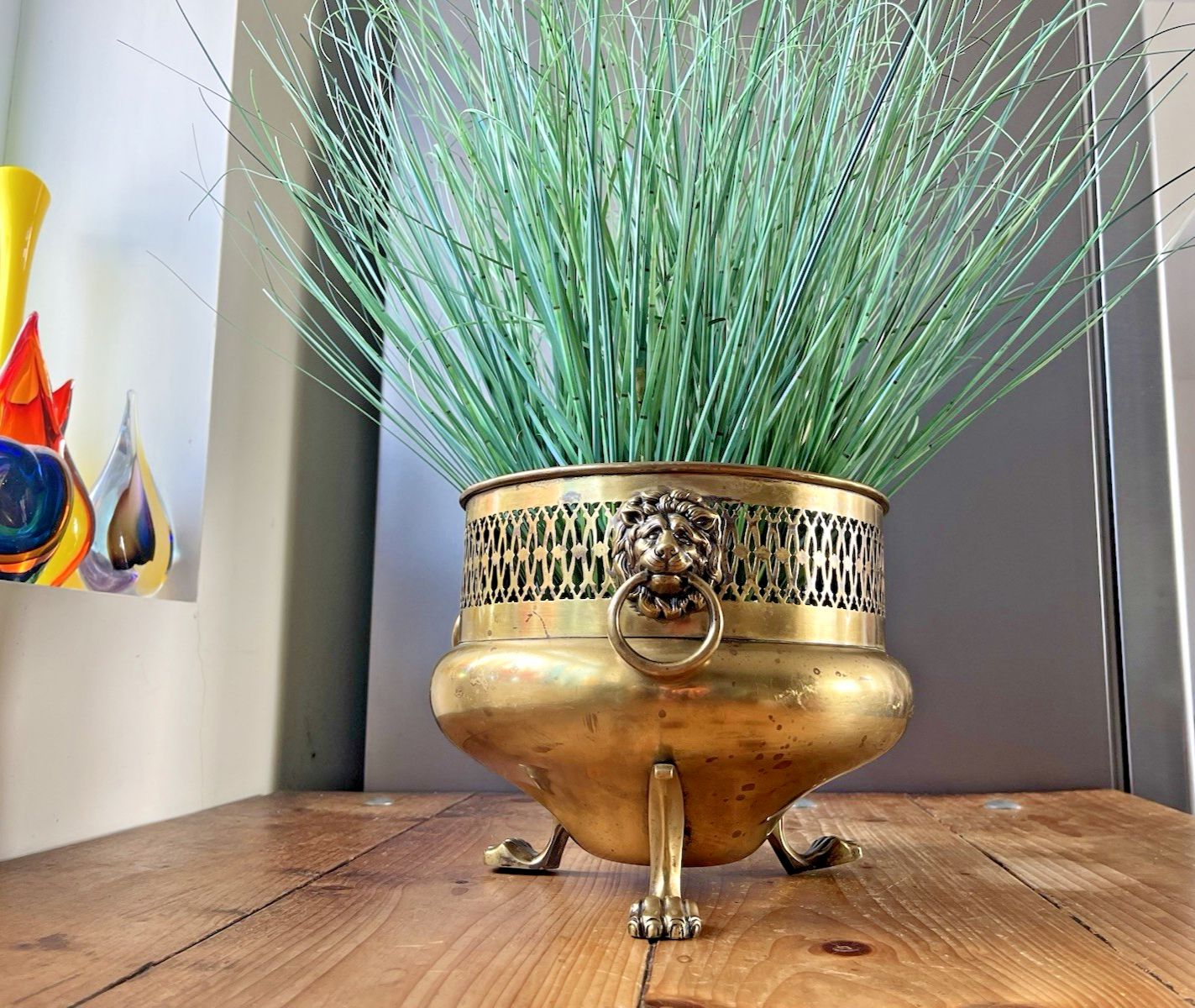 Antique Art Nouveau Brass William Soutter & Sons Plant Pot Lion Handles & Feet photo furniture