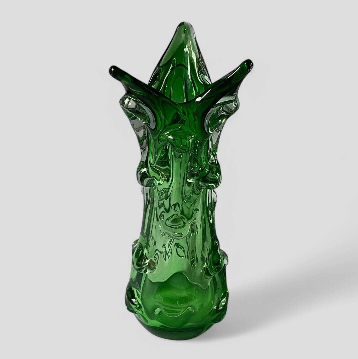 Mid Century Emerald Green Bohemian Glass Sculpture Vase By Jan Beranek For Skrdlovice Glassworks photo furniture