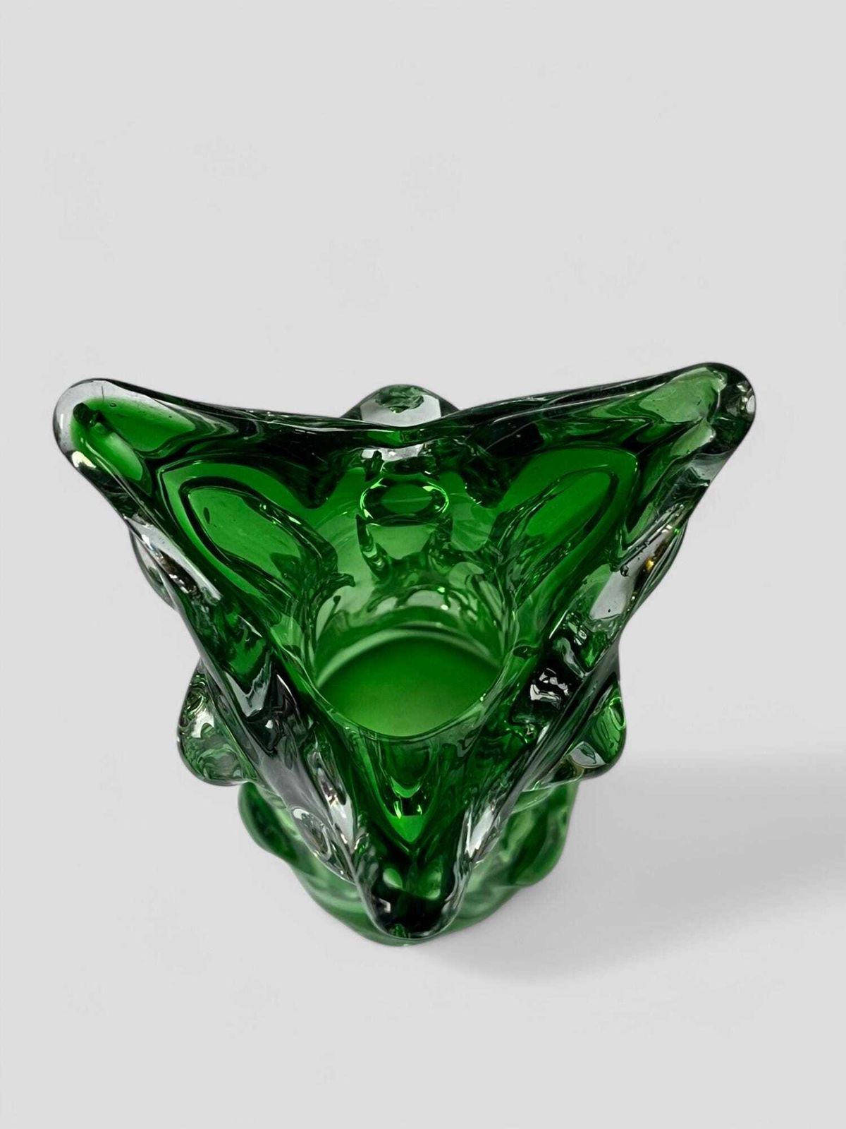 Mid Century Emerald Green Bohemian Glass Sculpture Vase By Jan Beranek For Skrdlovice Glassworks photo vintage