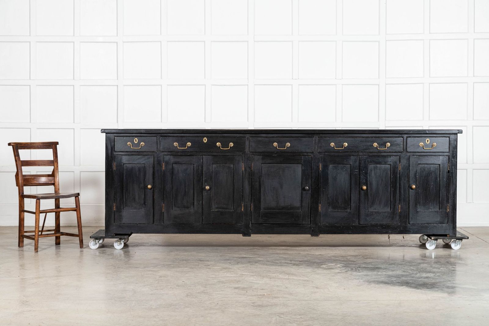 Monumental 19thc English Ebonised Pine Dresser Base photo Furniture