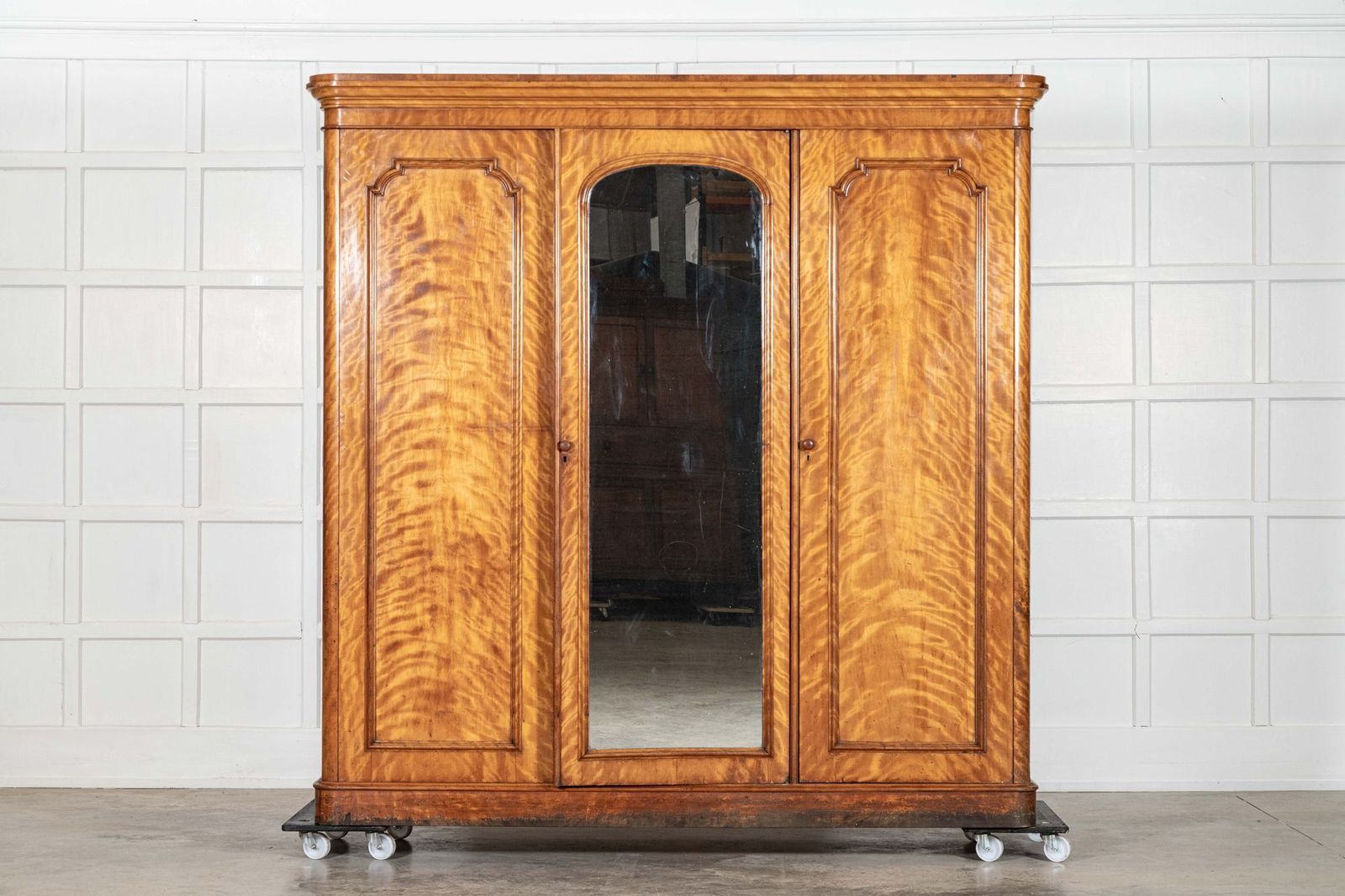 Large 19thc English Satin Birch Compactum Wardrobe