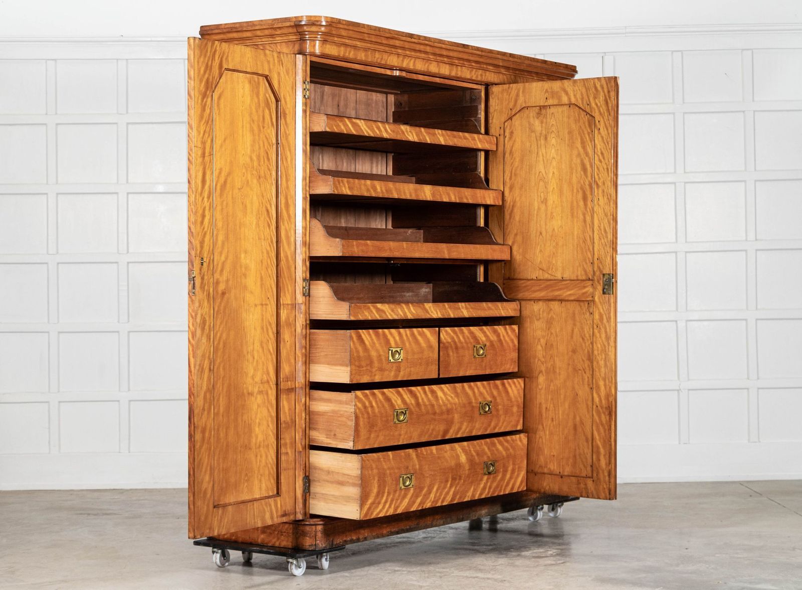 Large 19thc English Satin Birch Compactum Wardrobe photo Furniture