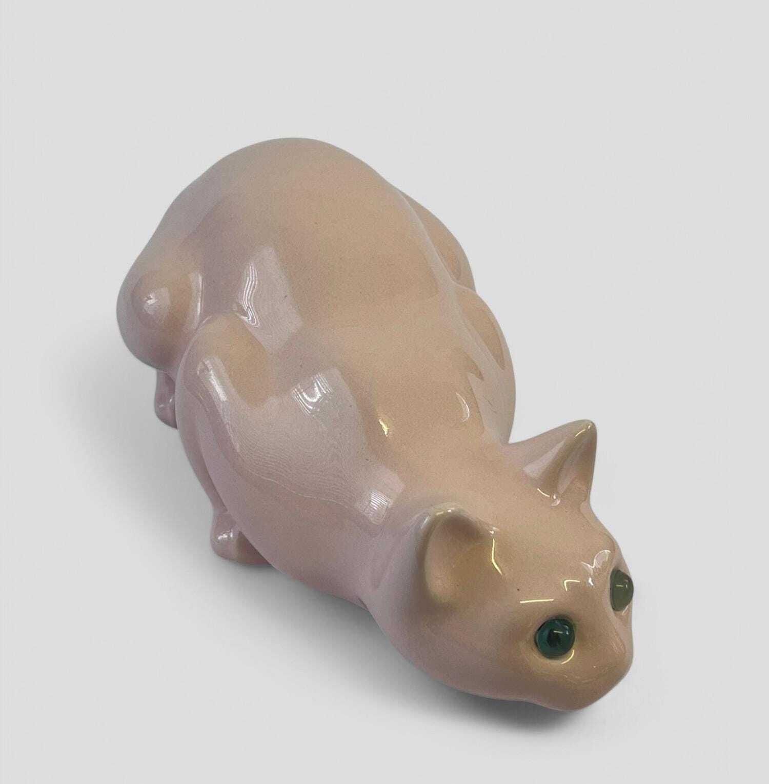 Vintage 1960's Glazed Pink Ceramic Kitsch Cat Figurine Sculpture photo furniture