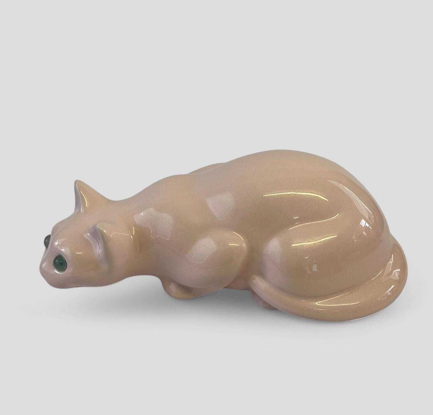 Vintage 1960's Glazed Pink Ceramic Kitsch Cat Figurine Sculpture photo buy
