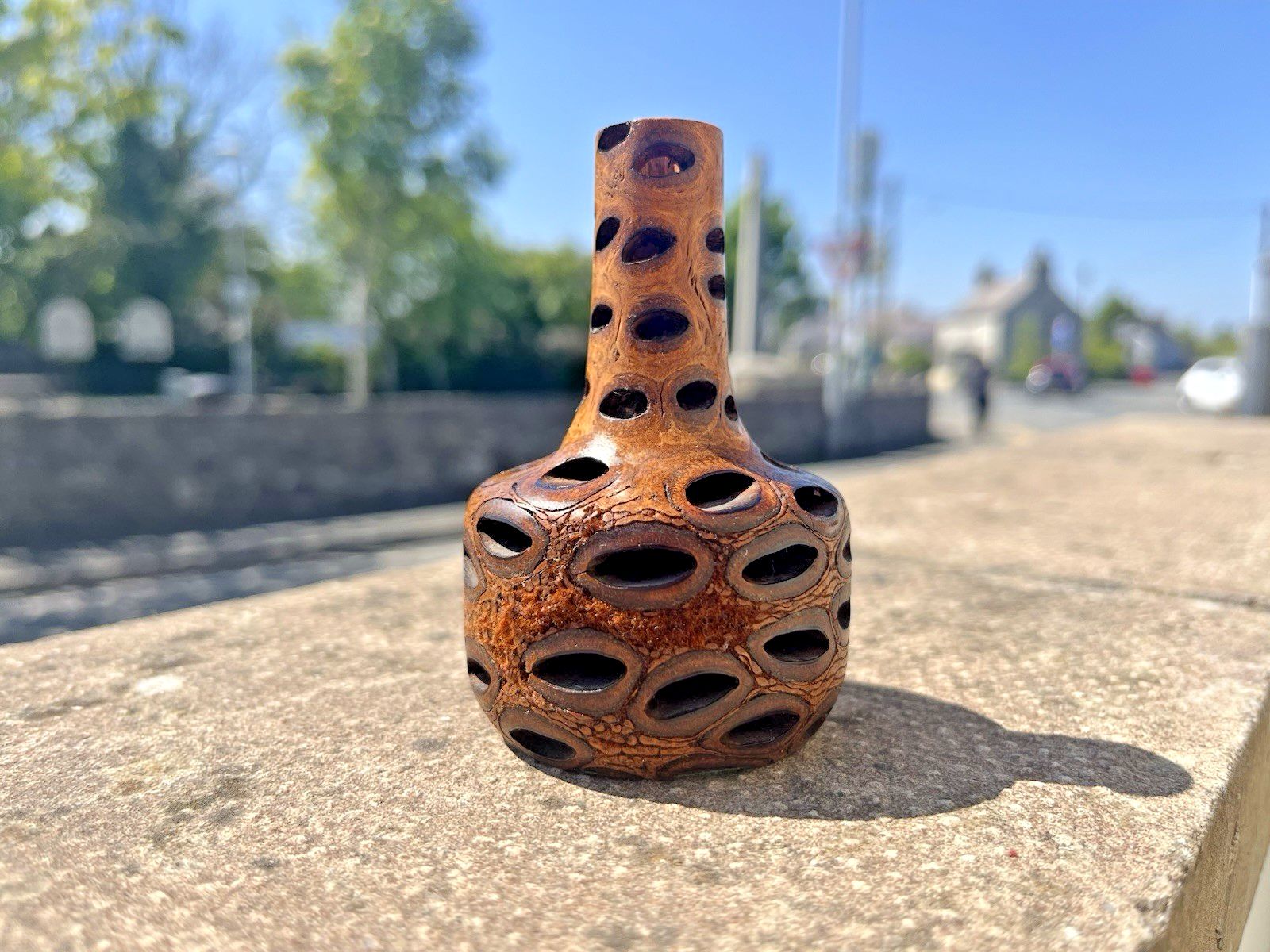 Superb Mid Century Brutalist Banksia Nut Australian Decorative Turned Treen Vase photo for sale