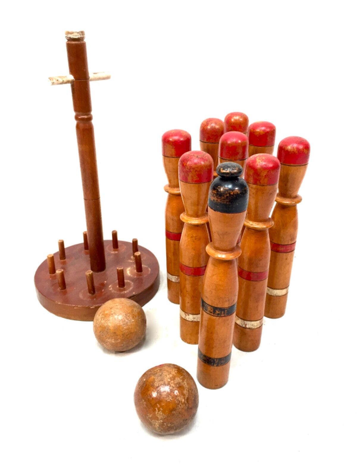 Antique Set Of French Mid 20th Century Wooden Skittles & Ball Game / Bowling photo Home Decor