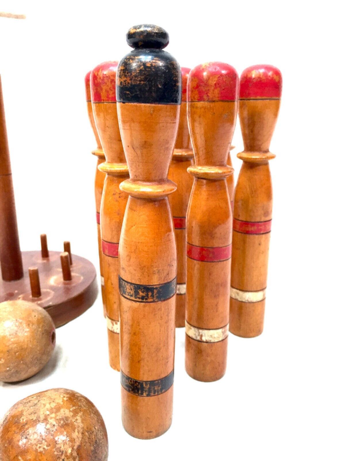 Antique Set Of French Mid 20th Century Wooden Skittles & Ball Game / Bowling photo 110.0