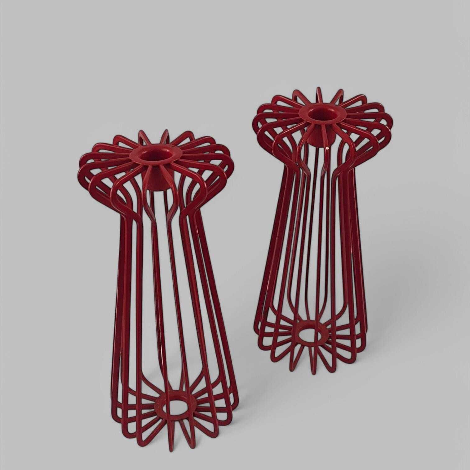 Pair Of Vintage 1990's Ikea Tradig Red Wire Candle Holders By Ehlen Johansson