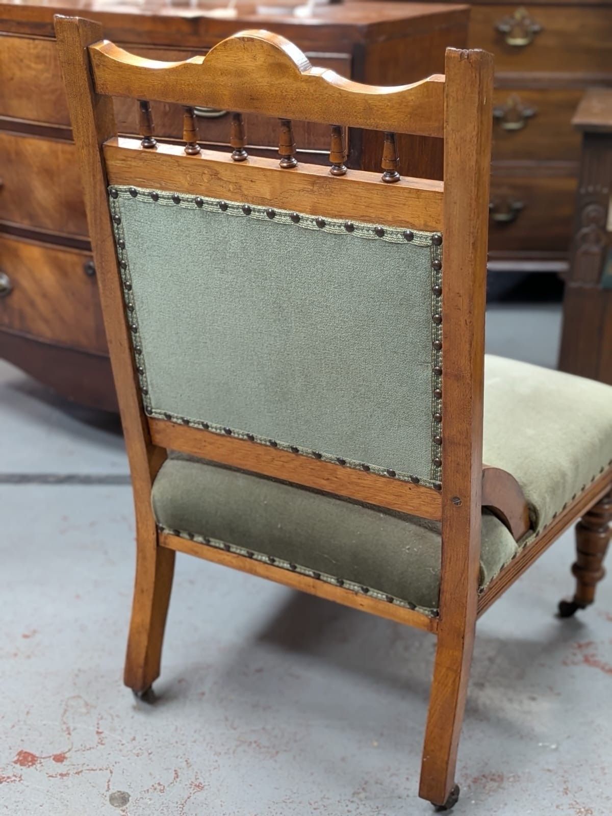 Victorian Satin Walnut Green Upholstered Chair photo Furniture