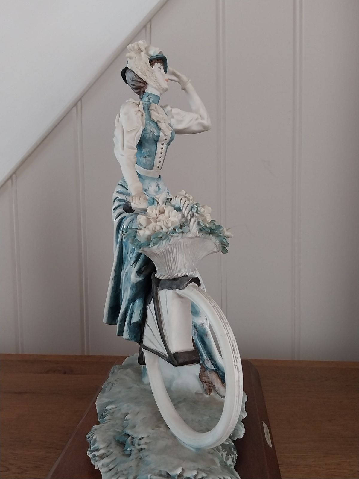 Capodimonte Auro Belcari Girl On Bycycle With Flower Basket. Large. photo buy