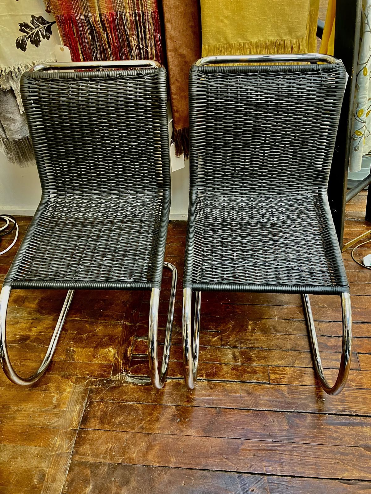 Set Of 4 Modernist Chrome And Wicker Cantilever Chairs photo furniture
