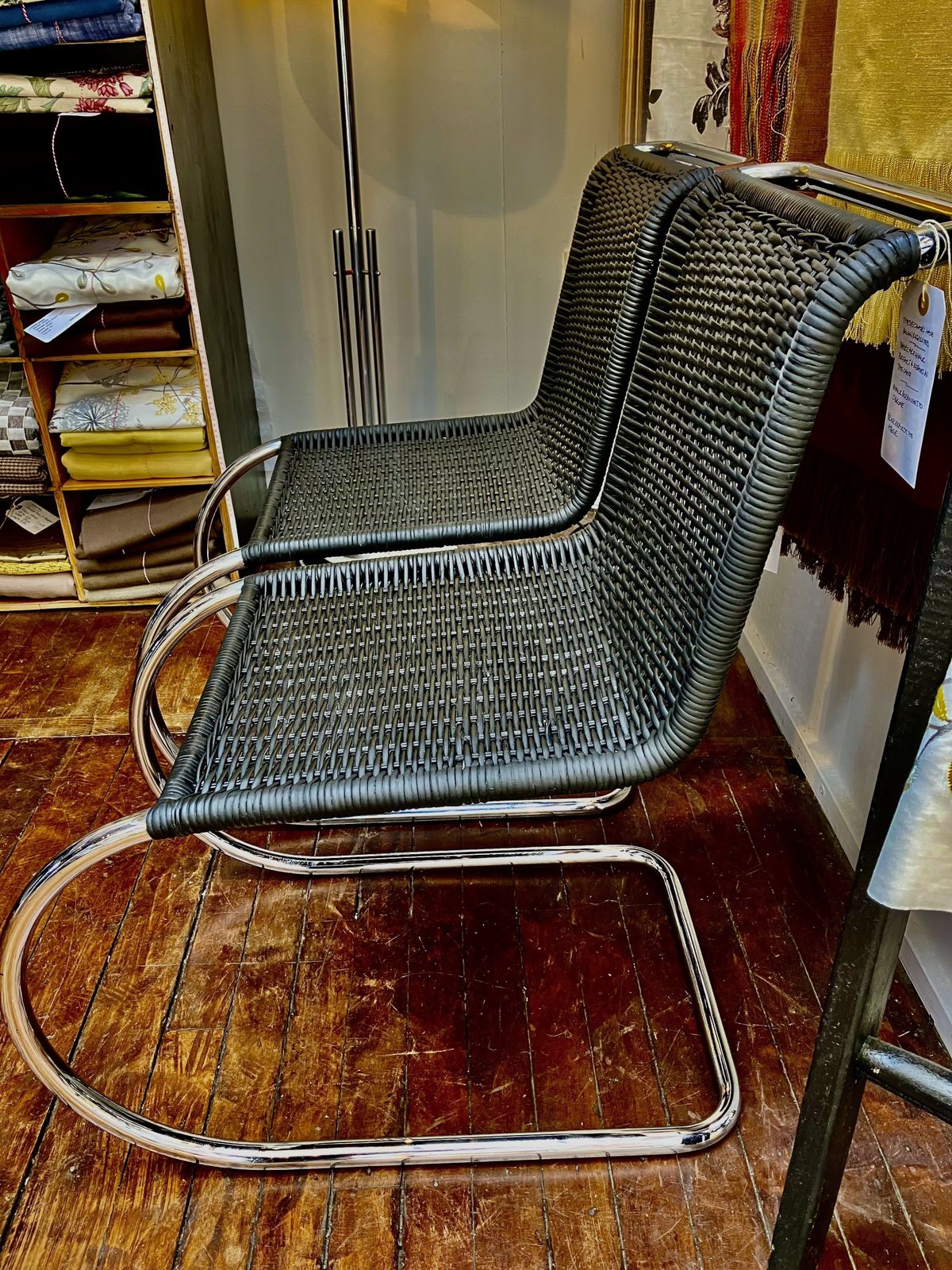Set Of 4 Modernist Chrome And Wicker Cantilever Chairs