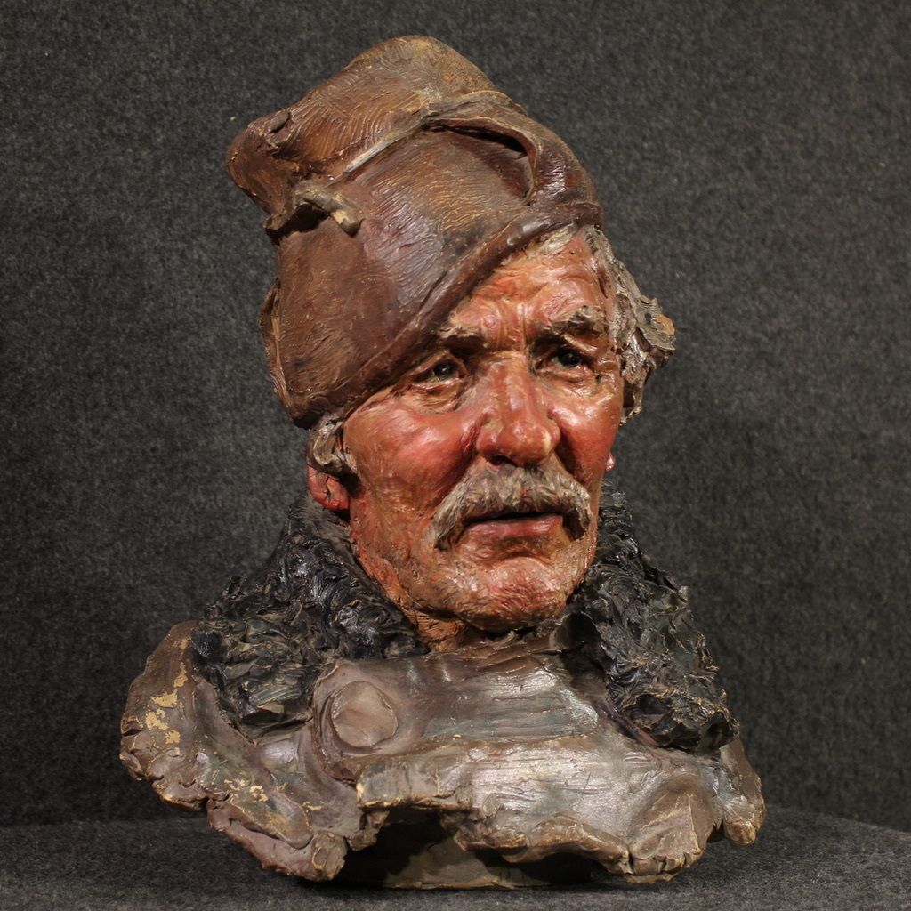 Italian Terracotta Sculpture Of A Fisherman From The 20th Century