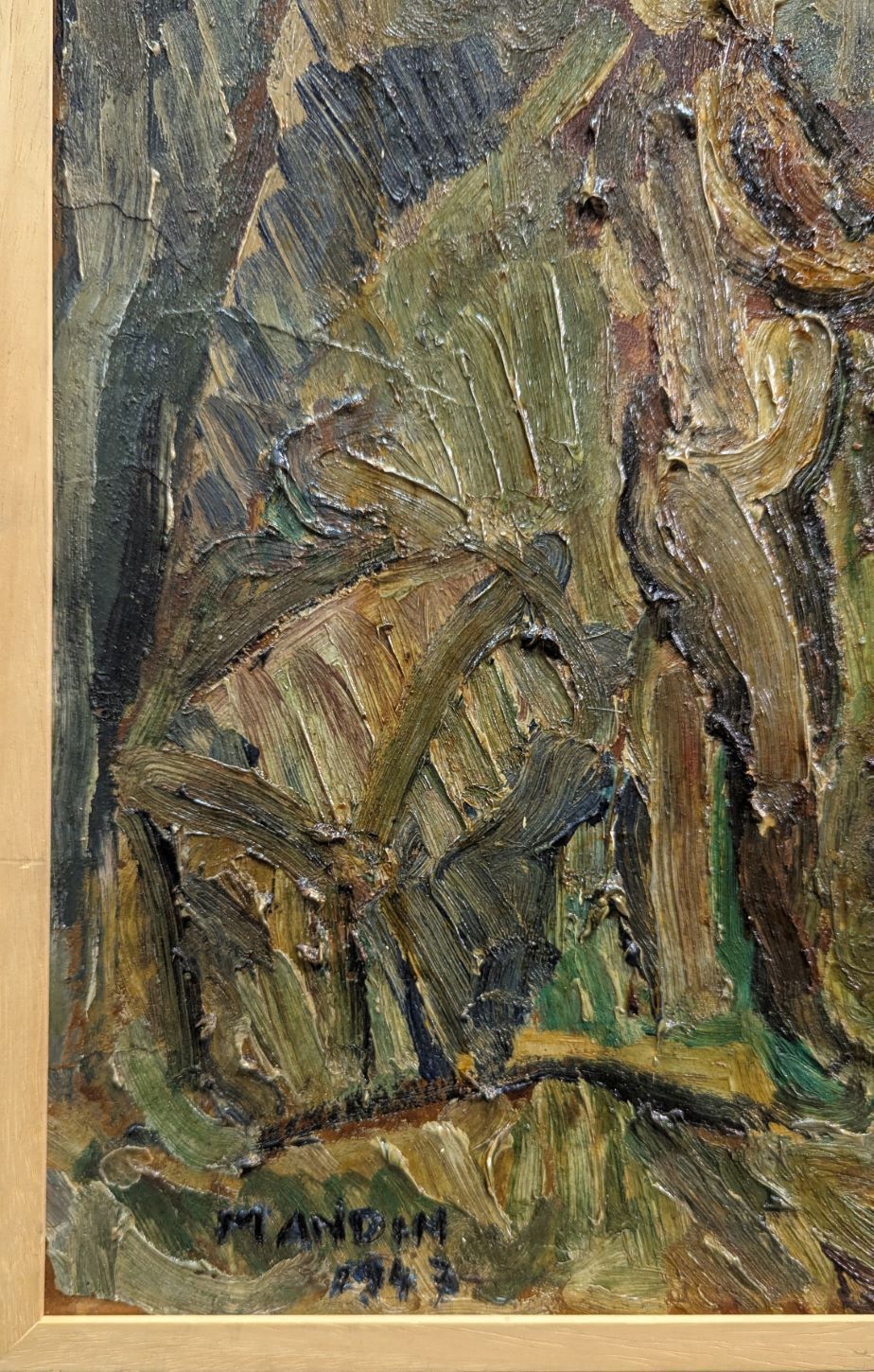 Richard Mandin – Oil On Hardboard Dated 1952, Park Scene photo for sale