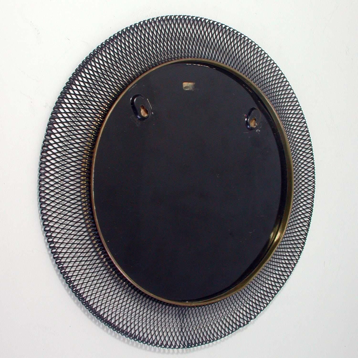 Home Decor Midcentury German Wall Mirror Black Metal Brass Vereinigte Werkstätten, Munich photo
