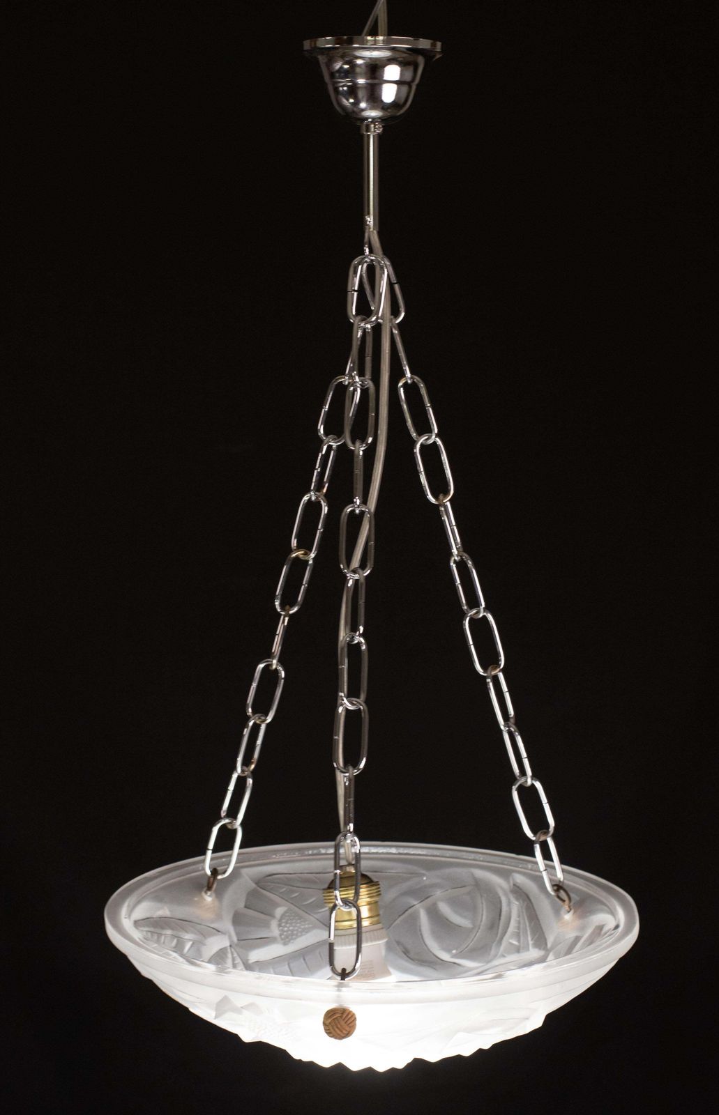 Art Deco Top Quality Pendant Light Floral Decorations, Signed Degué photo for sale