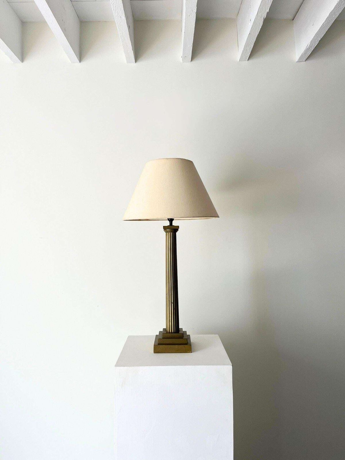 Minimalist Brass Column Lamp With A Stylised Geometric Form, Rewired And Pat Tested, 20th Century Accent Light photo furniture