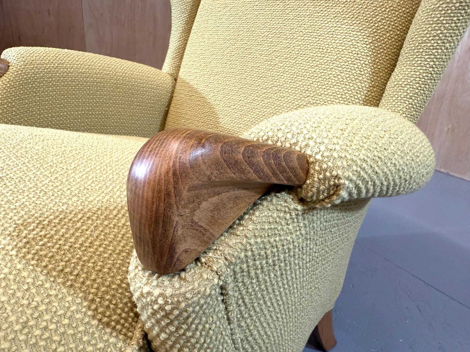 Parker Knoll Beautiful 1960’s Papa Bear Wingback Armchair In Heritage Premium Mustard Wool And Mohair Fabric. Fully Refurbished & Restored. photo Furniture