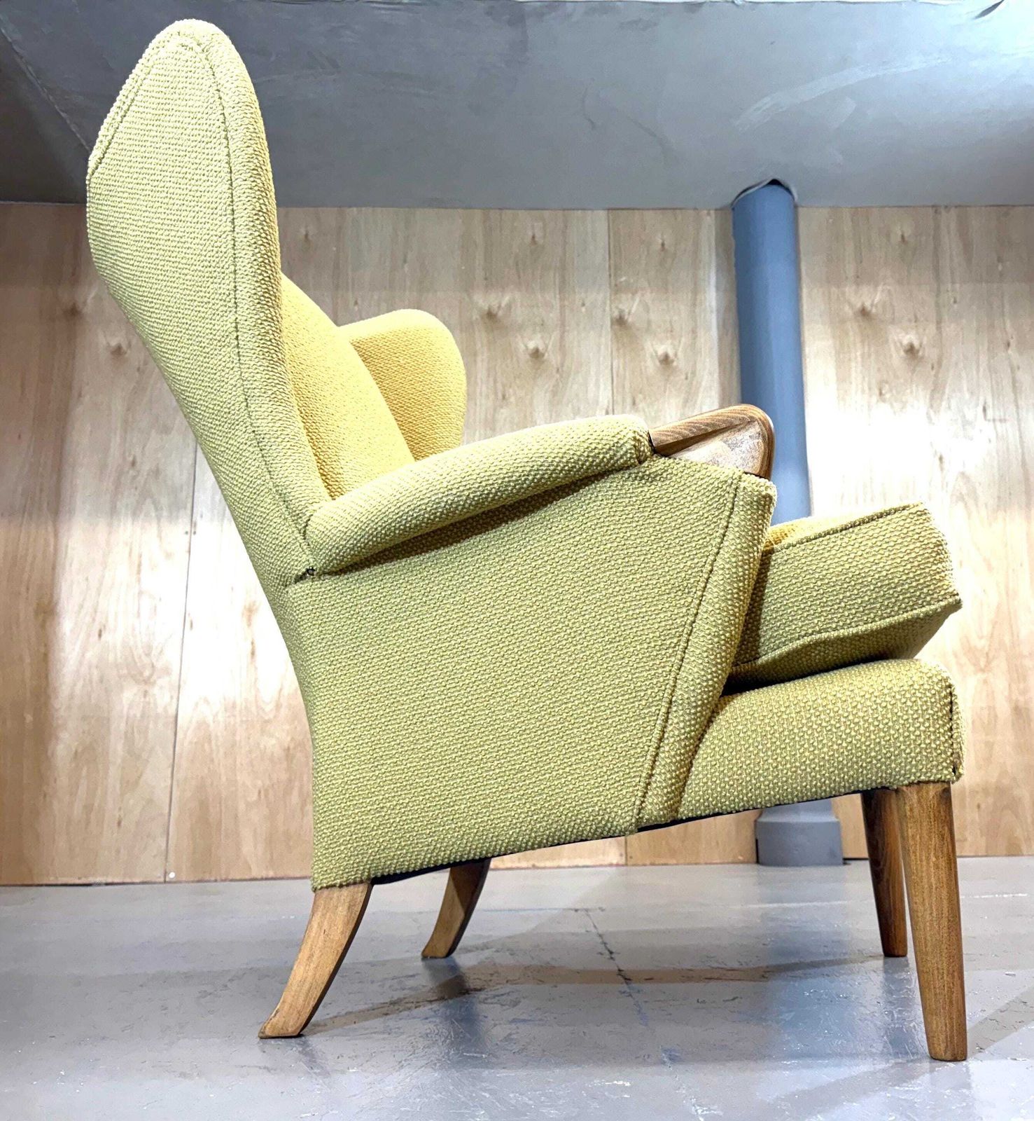 Parker Knoll Beautiful 1960’s Papa Bear Wingback Armchair In Heritage Premium Mustard Wool And Mohair Fabric. Fully Refurbished & Restored. photo vintage