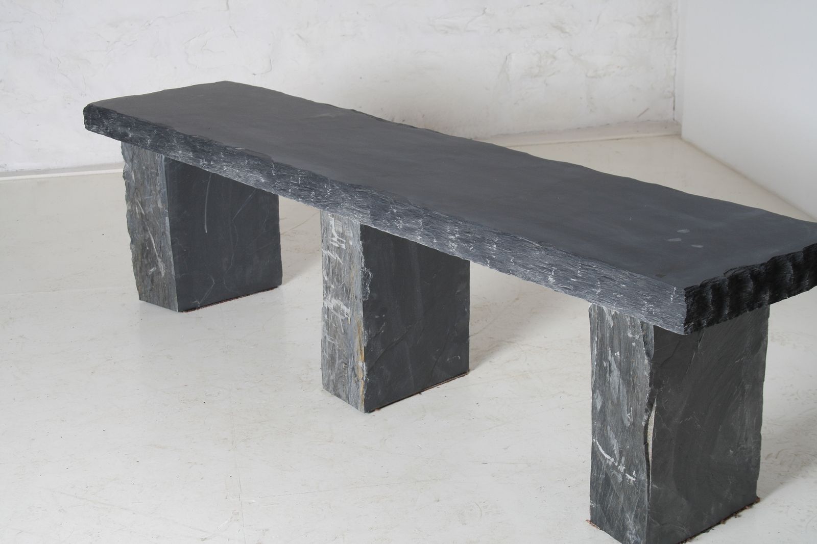 photo vinterior Large 6ft Natural Wabi Sabi Stone Slate Bench Seat On Bolster Plinth Base