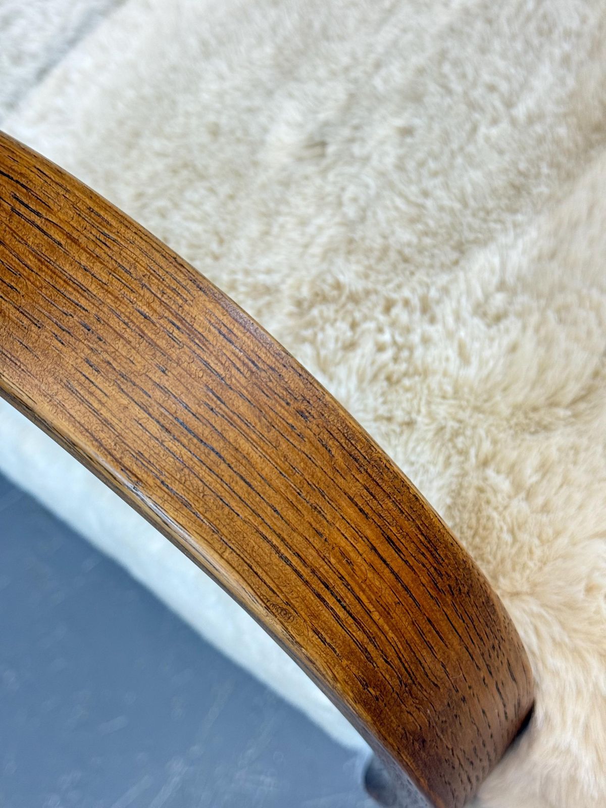 Parker Knoll Petite 1930’s Bespoke Utility Armchair In Oak And Polar Fleece Nordic Fur Luxury Fabric. Fully Refurbished & Restored. photo 625.0