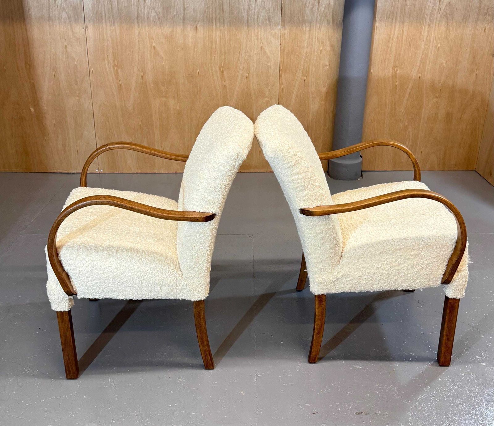 Parker Knoll 1930’s Oak Utility Petite Armchair In (Faux) Lambs Sheep Fleece Deep Boucle Luxury. Fully Refurbished & Restored. photo for sale