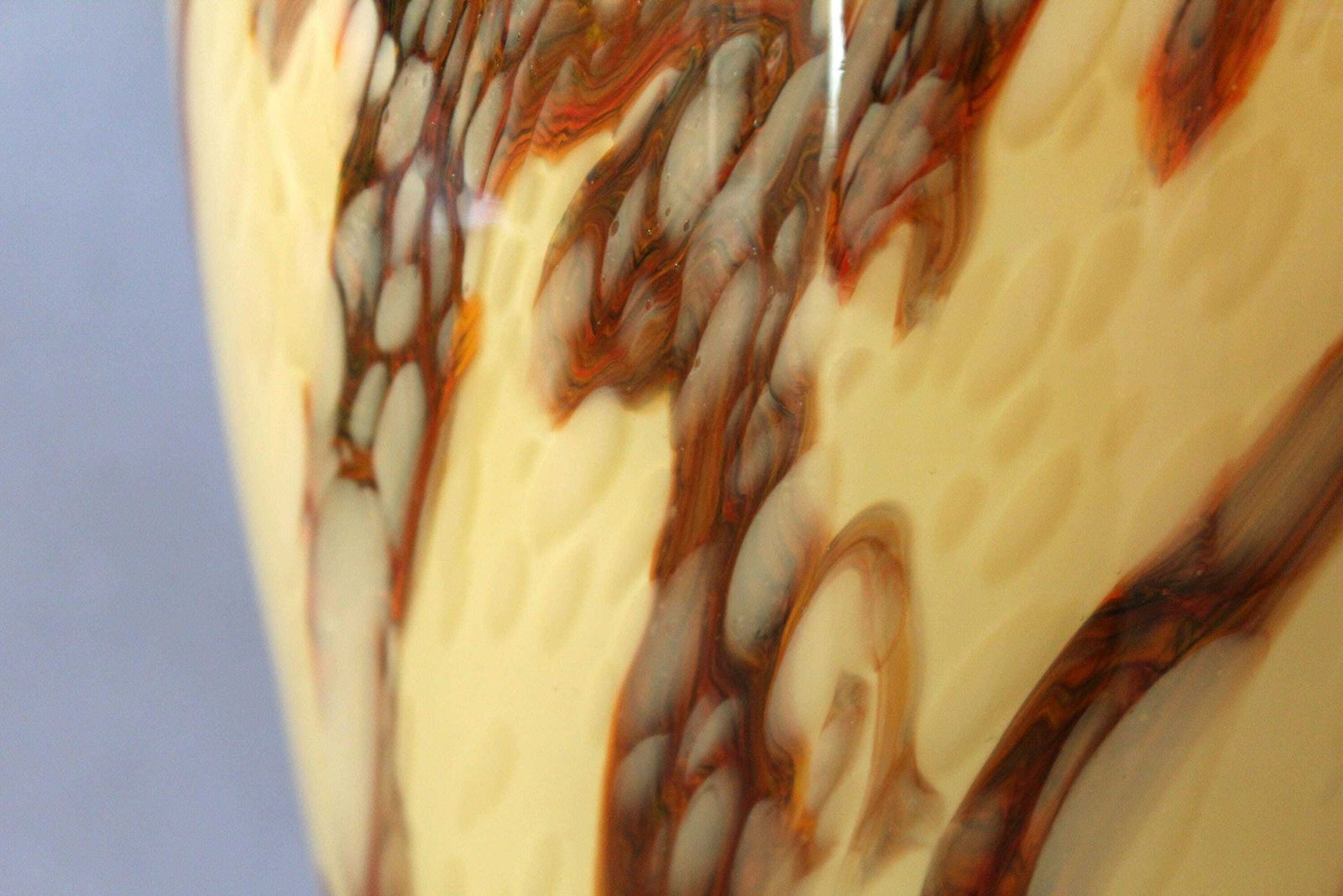 Art Deco Circa 1930s Tall Opaline Glass Vase, Marbled Glass, Caramel, Double Cased Glass, Scailmont Heemskerk Cristal, Studio Art Glass photo vinterior