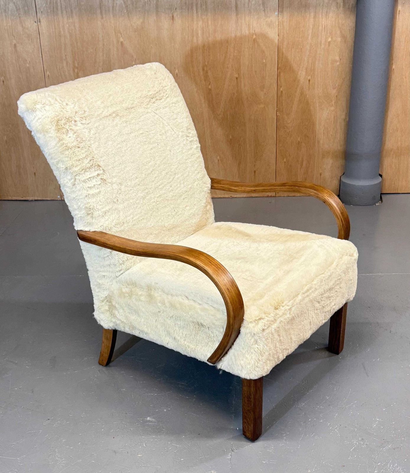 photo for sale Parker Knoll Pk 704 1940’s Oak Armchair In Polar Fleece Nordic Fur Deep Pile Fabric. Stunning Item.. Fully Refurbished & Restored