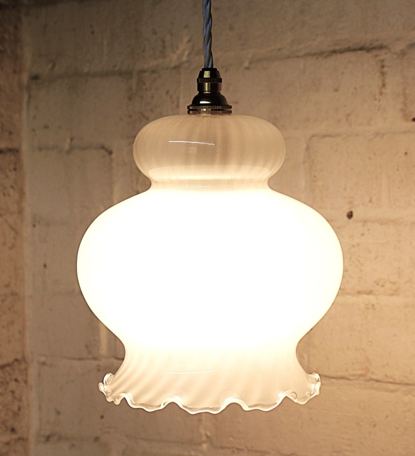 Ceiling Light Vintage Swirled Glass Frilled Glass Pendant Late 1970's