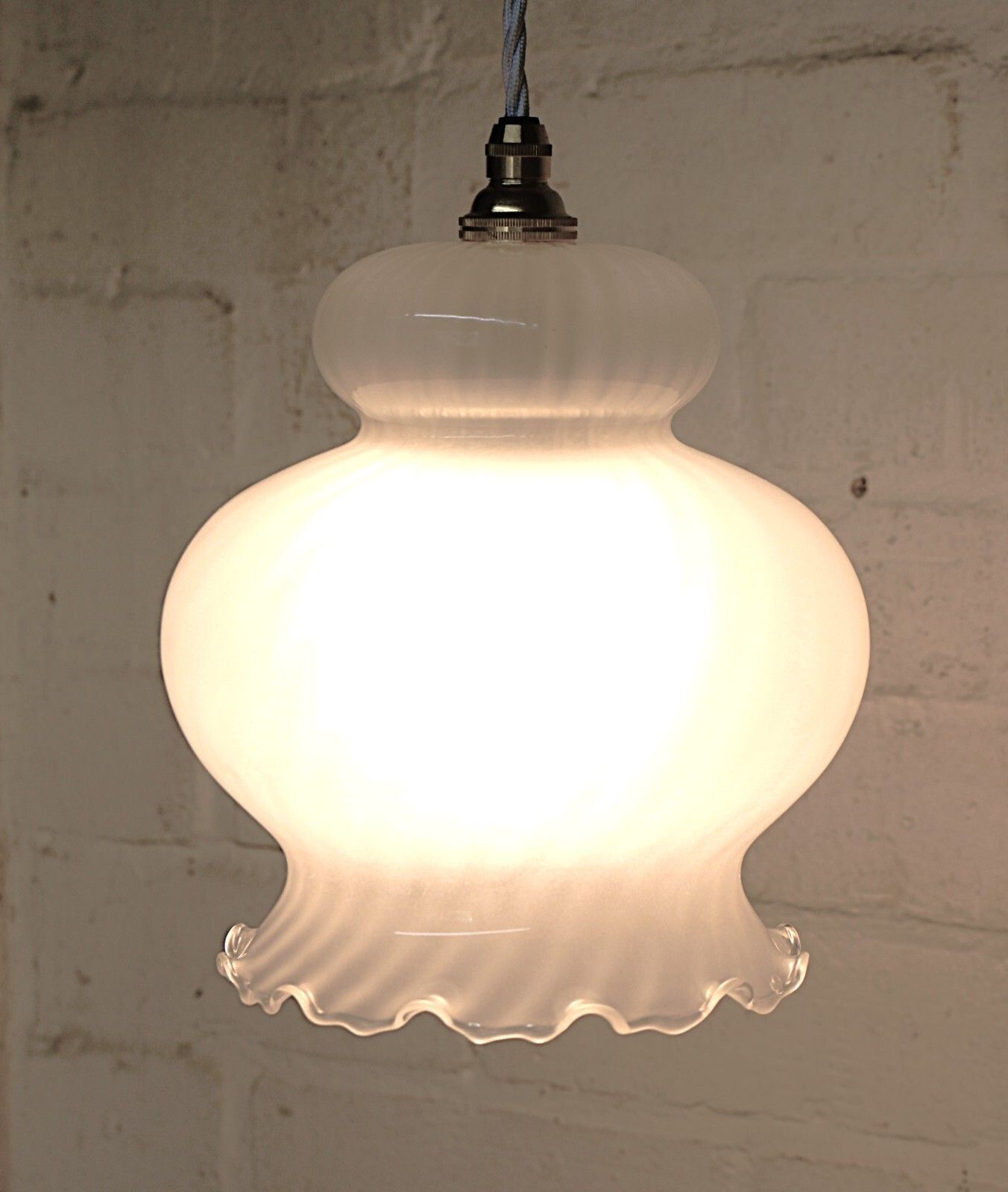 Ceiling Light Vintage Swirled Glass Frilled Glass Pendant Late 1970's photo 80.0